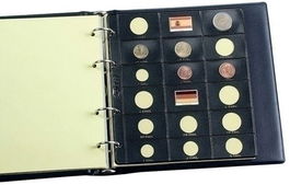 Funda Para Album De Monedas Pardo Con Alma Opaca Negra Especial Euros 16 Aloj. + 2 Band. (Set de 25)