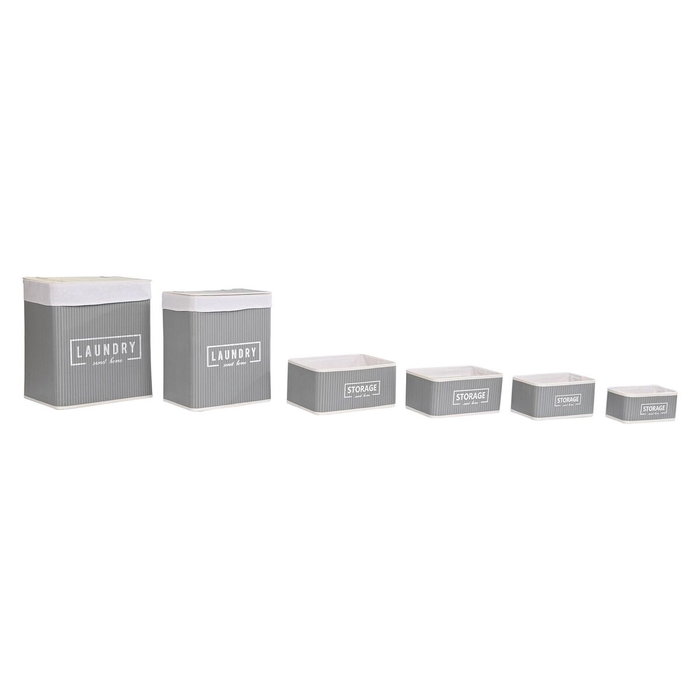 DKD Home Decor Set de 6 Cestas para la Ropa de Bambú y Poliéster Gris Oscuro