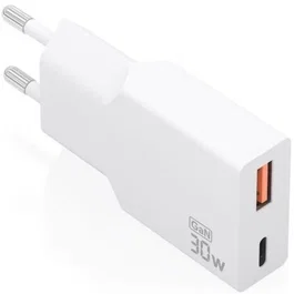 Aisens Cargador GaN 30W Ultra Delgado A110-1002 - 1 Puerto USB-C PD3.0/QC4.0 + 1 Puerto USB-A QC3.0 para Portátil, Móvil, Tablet - Blanco