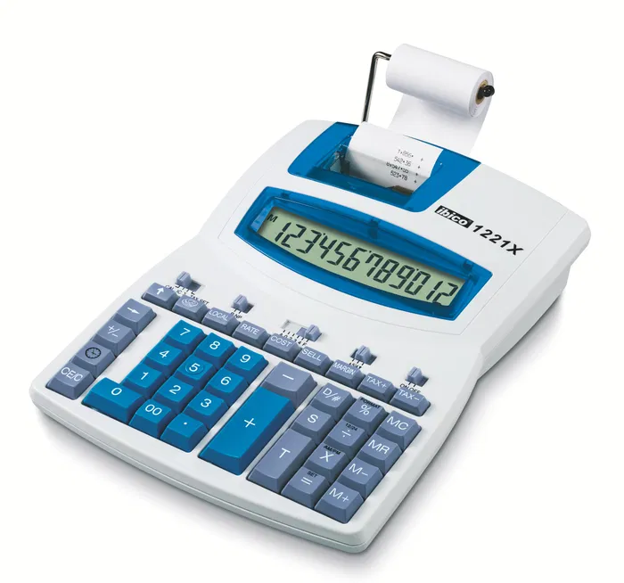 Ibico Calculadora Impresora 1221x 12 Dígitos Pantalla LCD Angulada Impresión Bicolor Rollo Papel 57mm
