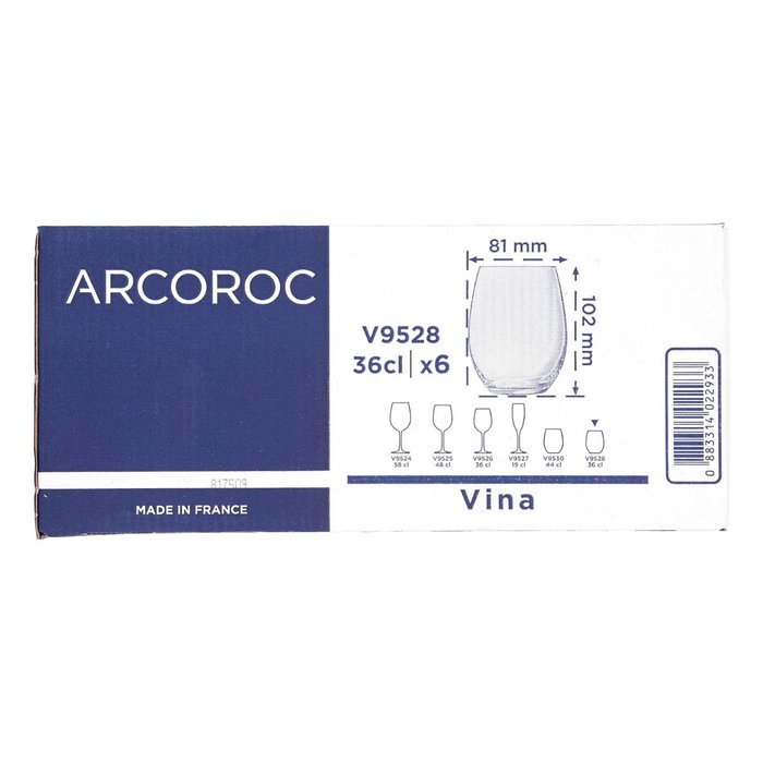 Caja 6 Vasos Altos Vidrio Eco Vina Arcoroc 36 cL