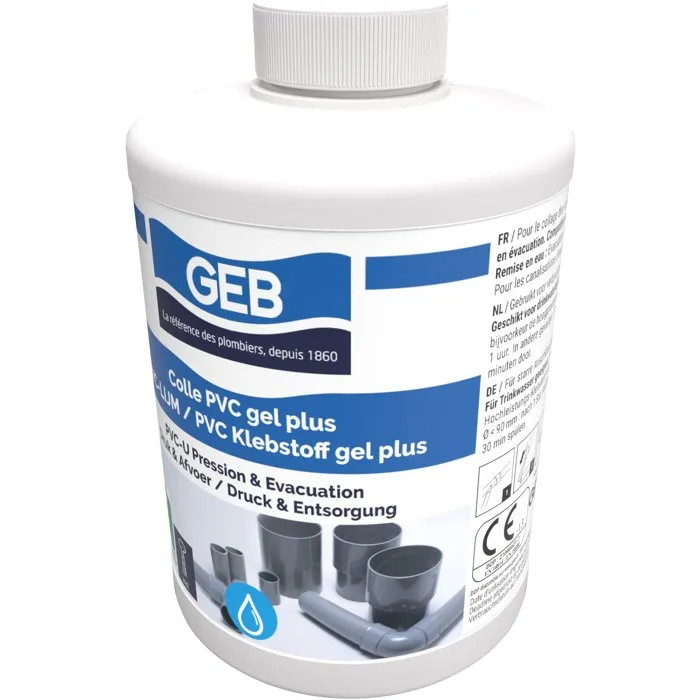 GEB Adhesivo GEB3283985046486 Gel Plus para PVC - 1 Litro para Aplicaciones de Presión y Drenaje en PVC Rígido