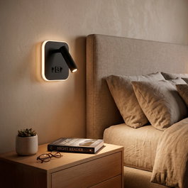 Aplique LED Spot Square 9W con Salida USB-C Negro