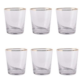 DKD Home Decor Set de 6 Vasos de Cristal Rayado Transparente y Dorado 320ml