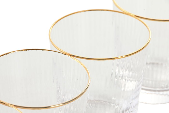 DKD Home Decor Set de 6 Vasos de Cristal Rayado Transparente y Dorado 320ml