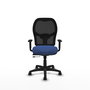 Silla de oficina Alocén con mecanismo Sincro/Traslack tapizada con Tela color Azul marino y malla color Negro. Equipada con lumbar 1D, Brazos 1D y Ruedas de nailon 50 mm