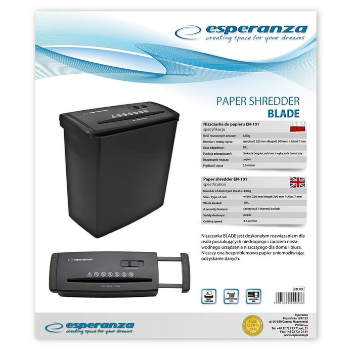 Esperanza Destructora de papel 22 cm Negro en101
