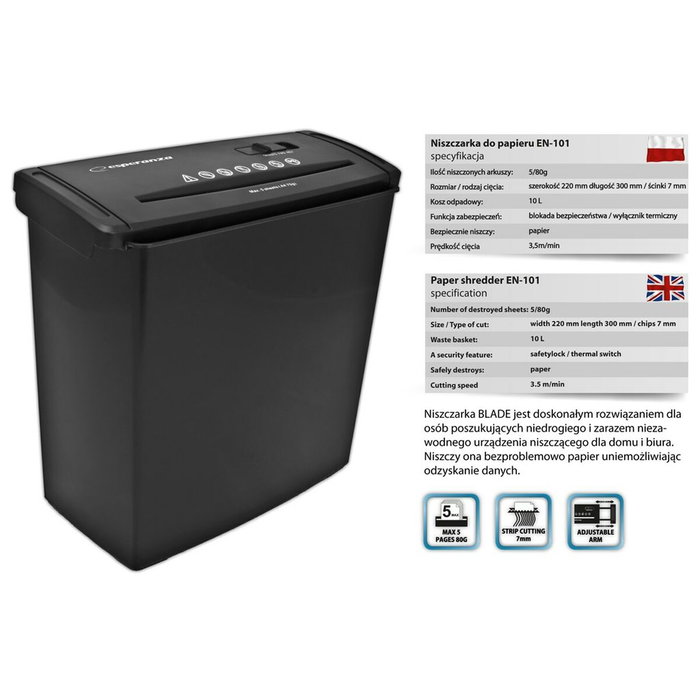 Esperanza Destructora de papel 22 cm Negro en101