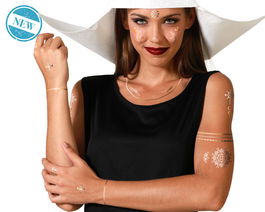 Tatuajes Dorados Plateados Cruces Ornamentos Monja Fantasía Disfraz Halloween