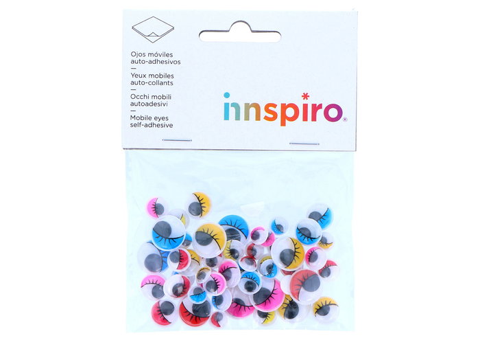 Innspiro Ojos móviles de colores autoadhesivos con pestañas surtidos 52u