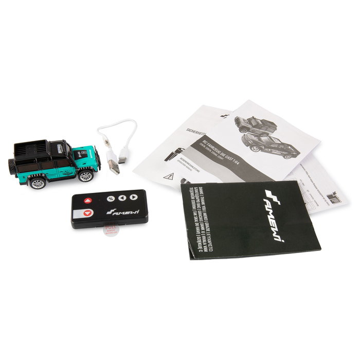 AMEWI 22679 Coche Todoterreno RC Gelndewagen Die Cast 1:64 RTR a Batería con Mando 2,4GHz, Efectos de Luz y Motor Eléctrico para Niños de +6 Años