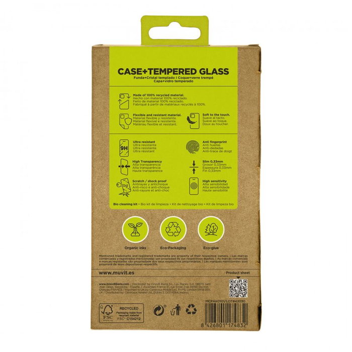 Muvit Funda Recycletek para Apple iPhone 16 con Protector de Pantalla y Kit de Limpieza Bio