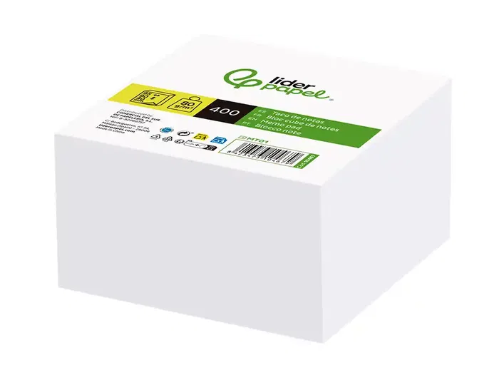 Liderpapel Taco de Papel Blanco Sin Encolar 400 Hojas, 95 x 90 x 40 mm, 80 g/m²