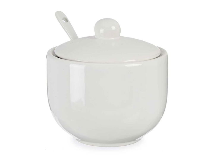 Vessia Azucarero Blanco con Cuchara 12x10x10cm Cerámica (Loza) para Cocina (Set de 24)