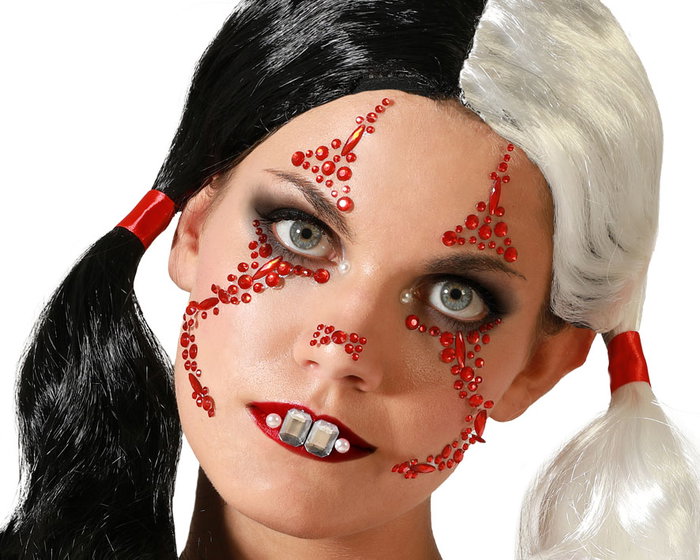 Joyas Faciales Adhesivas Disfraz Payaso Diabólico Tono Rojo Dramático Maquillaje Halloween Cosplay Joyas Faciales Adhesivas Disfraz Payaso Diabólico Tono Rojo Dramático Maquillaje Halloween Cosplay