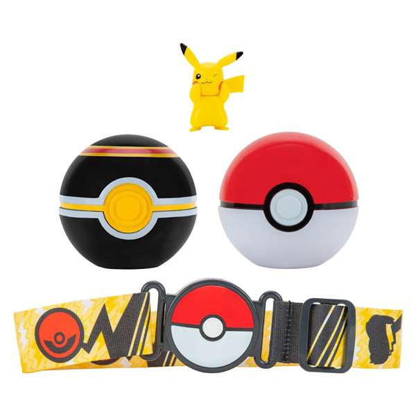 Jazwares Cinturon Pokemon Clip 'n' Go con Capacidad para 6 Pokeballs, Incluye 2 Pokeball y 1 Figura - Modelos Surtidos