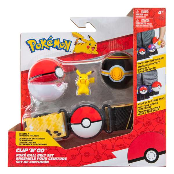Jazwares Cinturon Pokemon Clip 'n' Go con Capacidad para 6 Pokeballs, Incluye 2 Pokeball y 1 Figura - Modelos Surtidos