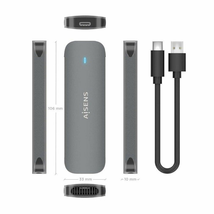 Aisens Caja Externa M.2 (NGFF) ASM2-006GRY SATA a USB 3.1 Gen1, Gris