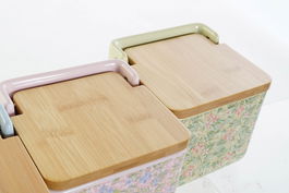 DKD Home Decor Salero Victoriano 21 Verde Rosa Azul Dolomita Bambú 12.5 x 12.5 x 12.5 cm (6 Unidades)