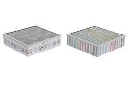 DKD Home Decor Caja para Infusiones Urban Azul Celeste Gris 24x24x7 cm MDF y Cristal Hecho a Mano