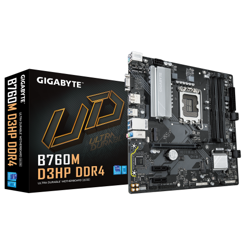 Gigabyte B760M D3HP DDR4 G10 Placa Base Compatible con CPUs Intel Core 14ª Gen, VRM Digital 4+1+1 Fases, DDR4 OC hasta 5333MHz, 2xPCIe 4.0 M.2, LAN GbE, USB 3.2 Gen1 Gigabyte B760M D3HP DDR4 G10 Placa Base Compatible con CPUs Intel Core 14ª Gen, VRM Digital 4+1+1 Fases, DDR4 OC hasta 5333MHz, 2xPCIe 4.0 M.2, LAN GbE, USB 3.2 Gen1