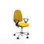 Silla de oficina Algarra con mecanismo Contacto permanente básico tapizada con Similpiel color Amarillo. Equipada con Base cromada, Brazos fijos y Ruedas autofrenantes