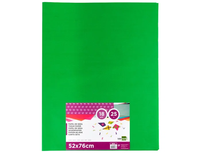Liderpapel Papel Seda Verde 52x76 cm 18 gr Paquete 25 Hojas
