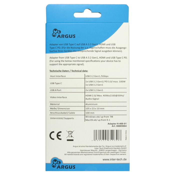Inter-Tech AC Argus H-469-01 Adaptador USB Type-C 5 en 1