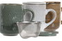 DKD Home Decor Jiahua 25 Mug Infusiones Moderno Gres Esmaltado Beige Verde Blanco Apto Microondas Lavavajillas 8.5 x 10.5 x 12 cm (6 Unidades)