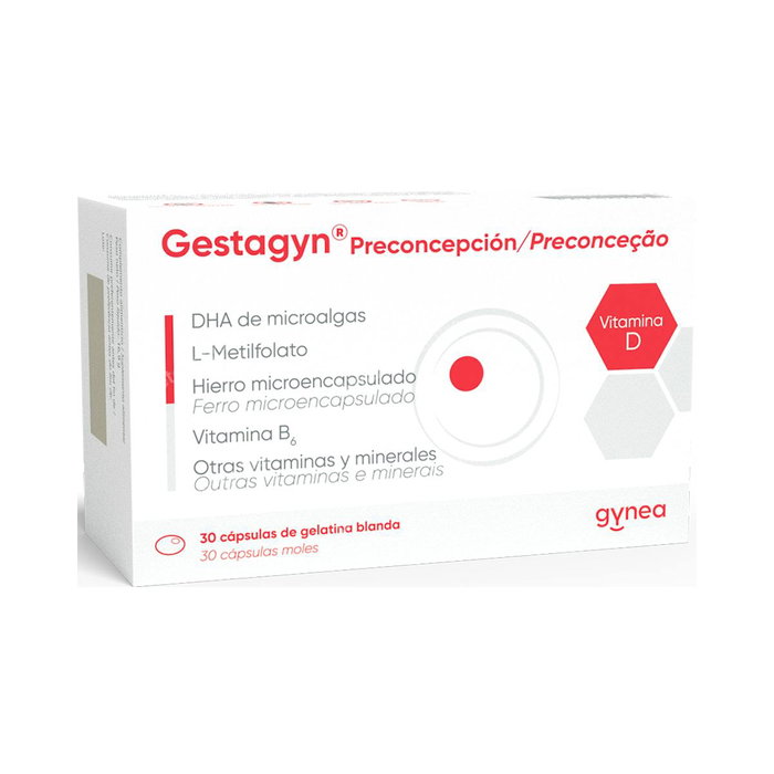 Gynea Gestagyn Preconcepción 30 Cápsulas - Complemento con Ácido Fólico, DHA, Hierro, Zinc, Vitaminas B6 y D para la Fertilidad y Preparación al Embarazo