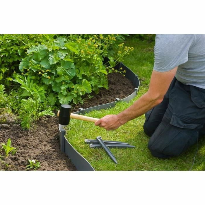 Nature Lote de 10 anclajes para borde de jardín - Gris