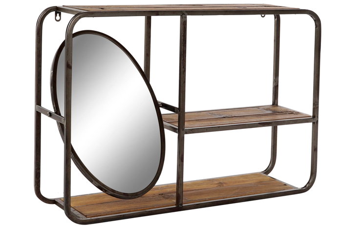 DKD Home Decor Estantería Loft Marrón Oscuro Negro Madera Metal Espejo 19 x 50 x 73 cm