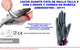 LACOR Guante Anticorte Cota Correa Muñeca Ambidiestro T-9=39171