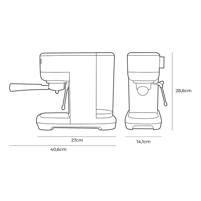 Edm Cafetera Espresso 20 Bares Depósito 1,3L Vaporizador Parada Automática Función Una y Dos Tazas Panel LED Acero Inoxidable Negro