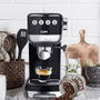 Edm Cafetera Espresso 20 Bares Depósito 1,3L Vaporizador Parada Automática Función Una y Dos Tazas Panel LED Acero Inoxidable Negro