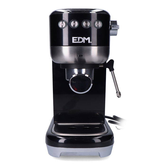 Edm Cafetera Espresso 20 Bares Depósito 1,3L Vaporizador Parada Automática Función Una y Dos Tazas Panel LED Acero Inoxidable Negro