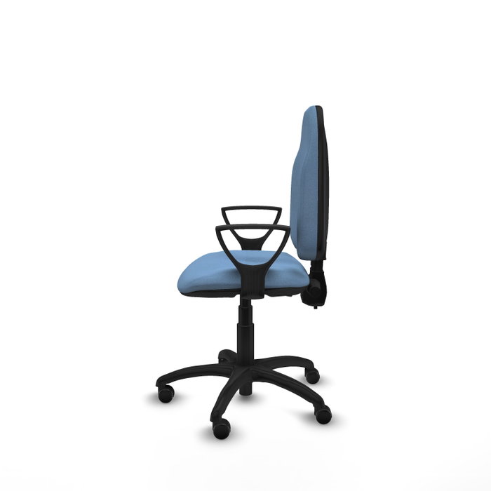 Silla de oficina Algarra con mecanismo Contacto permanente de doble maneta tapizada con Tela color Azul cielo. Equipada con Base poliamida negra, Brazos fijos y Ruedas autofrenantes Silla de oficina Algarra con mecanismo Contacto permanente de doble maneta tapizada con Tela color Azul cielo. Equipada con Base poliamida negra, Brazos fijos y Ruedas autofrenantes