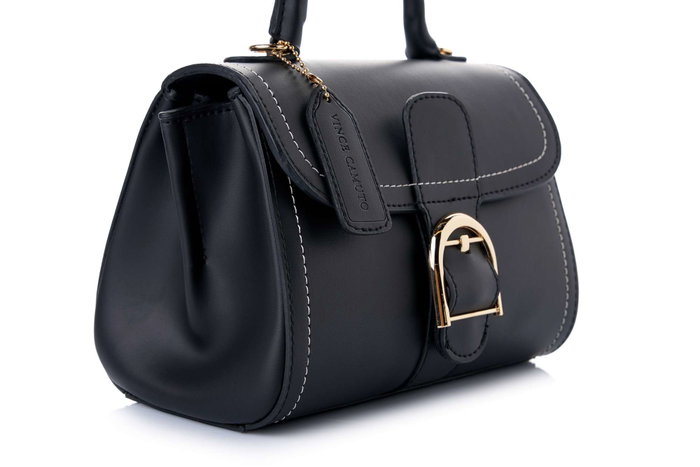 Vince Camuto Bolso Udine - Black, Bolso de Mano Negro en Cuero de Polivinilo, 22x12.5x16.5cm