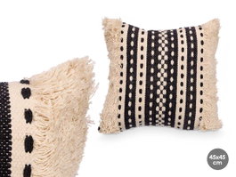GIFTDECOR Cojín de Rayas Beige-Negro 45x45 cm (Pack de 6)