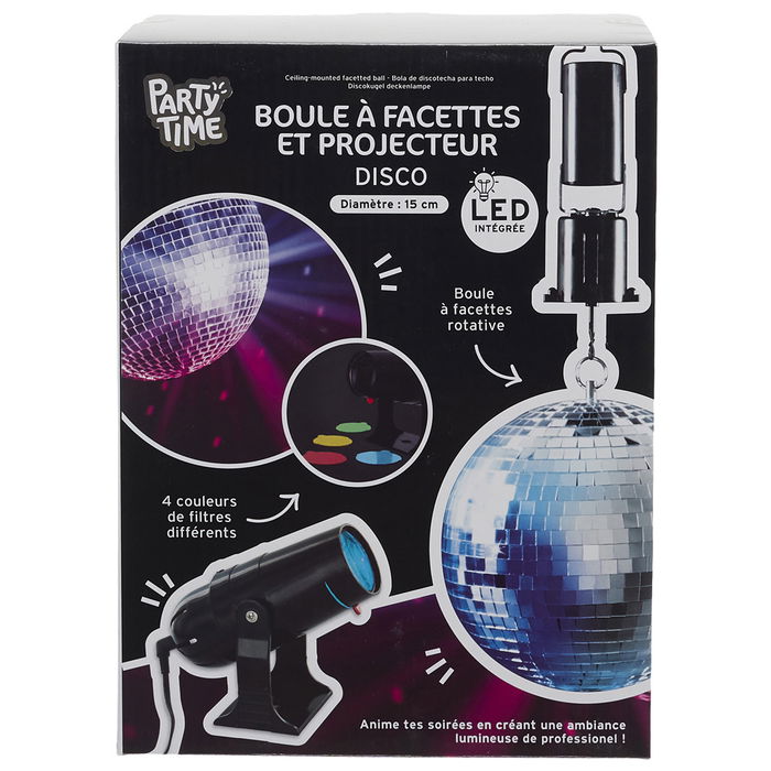 Party Time Bola Disco Espejos Con Proyector LED Giratoria 15 cm