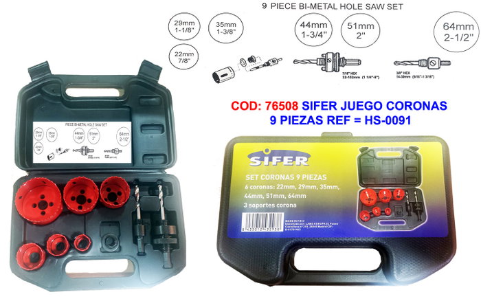 SIFER Juego de Coronas 9 Piezas HS0091 SIFER Juego de Coronas 9 Piezas HS0091
