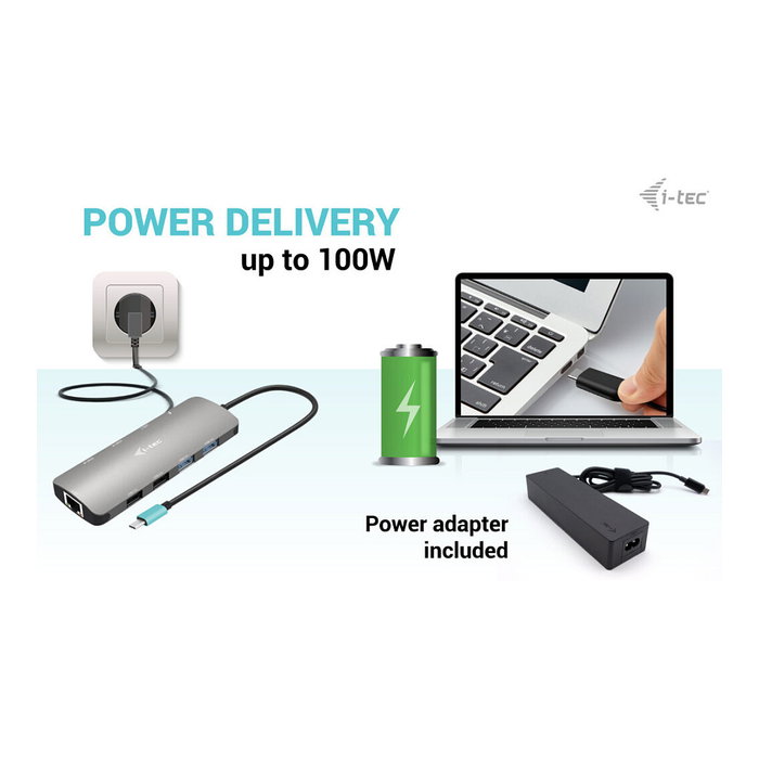 I-TEC Docking Station USB-C Metal Nano 2X HDMI con PD 100W, Gris, Soporte Dual Display 4K