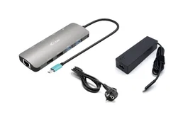 i-tec Docking Station USB-C Metal C31NANOHDM2D100 con 2x HDMI 4K/60Hz, Ethernet, 5 Puertos USB, Power Delivery 100W y Cargador 100W incluido - Gris Aluminio