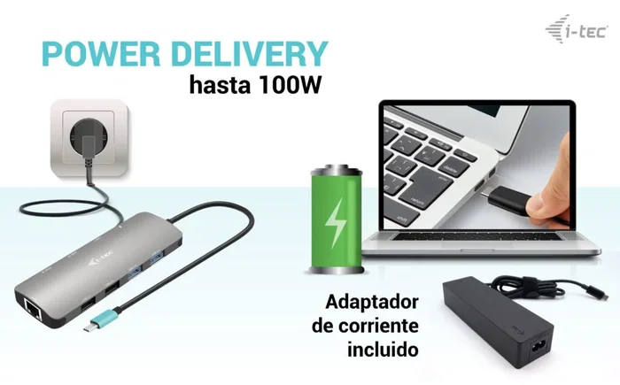 i-tec Docking Station USB-C Metal C31NANOHDM2D100 con 2x HDMI 4K/60Hz, Ethernet, 5 Puertos USB, Power Delivery 100W y Cargador 100W incluido - Gris Aluminio i-tec Docking Station USB-C Metal C31NANOHDM2D100 con 2x HDMI 4K/60Hz, Ethernet, 5 Puertos USB, Power Delivery 100W y Cargador 100W incluido - Gris Aluminio
