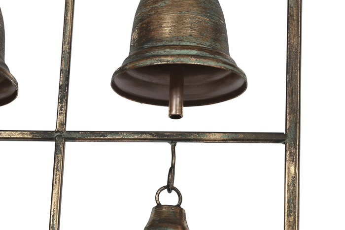 DKD Home Decor Decoración de Pared Indio Dorado Metal con Campanas 96.5 x 50 x 7.5 cm (2 Unidades)