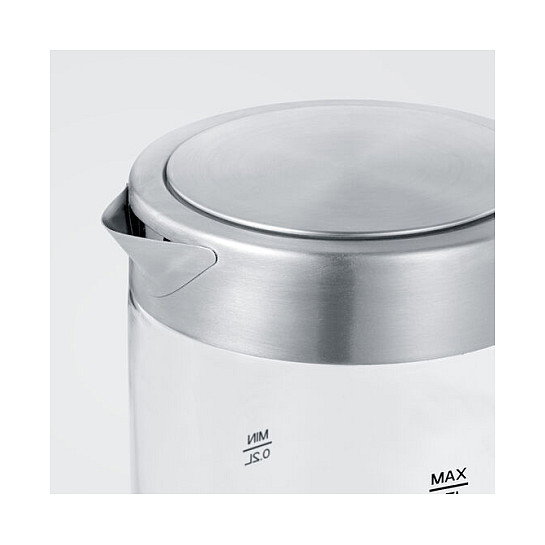 Severin WK 3472 Hervidor de Agua de Vidrio, 0.5 Litros, 1100 W, Acero Inoxidable y Cristal, Apagado Automático, Base Giratoria 360°, Color Plata