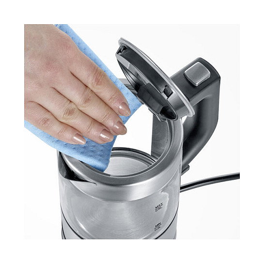 Severin WK 3472 Hervidor de Agua de Vidrio, 0.5 Litros, 1100 W, Acero Inoxidable y Cristal, Apagado Automático, Base Giratoria 360°, Color Plata