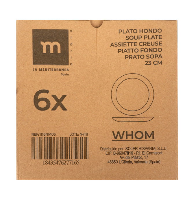 La Mediterranea Plato Hondo Opal Colección Whom 23 cm (36 Unidades) 