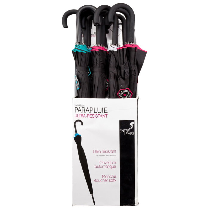 Entre Temps Paraguas Automático 100 cm con 16 Varillas de Fibra de Vidrio y Asidero Suave