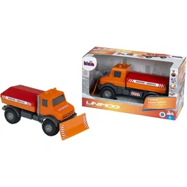 Klein Camión Quitanieves de Sal Mercedes Unimog 3801 - Ruedas Blandas, Plataforma Basculante, Escala 1:24 - Juguete para +3 años